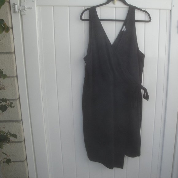 A New Day Dress Black Knit Fake Wrap with waist tie sleeveless XXL - Picture 2 of 4
